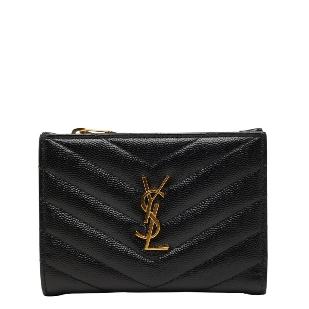 Saint Laurent Monogram Zip Wallet Bi fold Black Tanned Leather